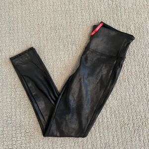SPANX Faux Leather Leggings Black High Rise Shaping Size S